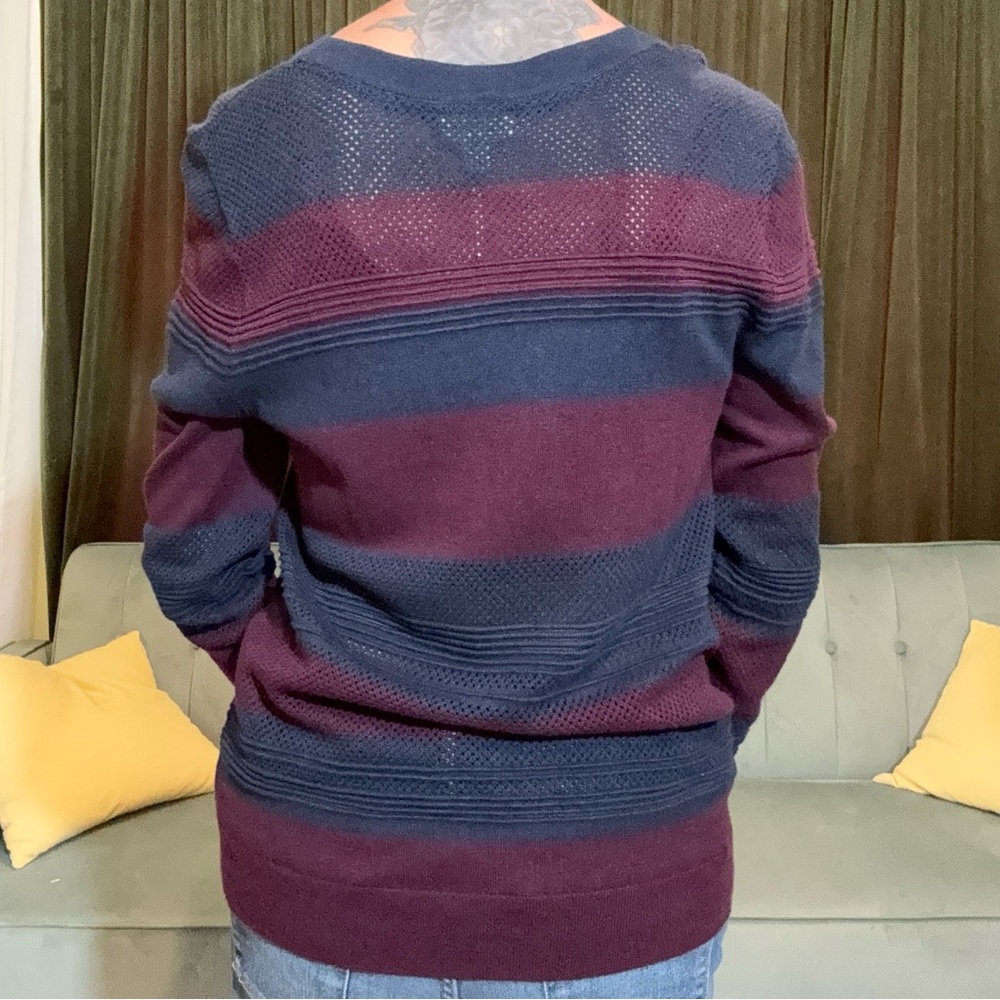Market & Spruce Navy and Burgundy Striped Lightweight Sweater